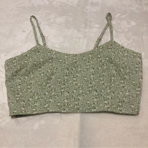 Forever 21 Light Green Floral Print Spaghetti Strap Cropped Top Women’s Large